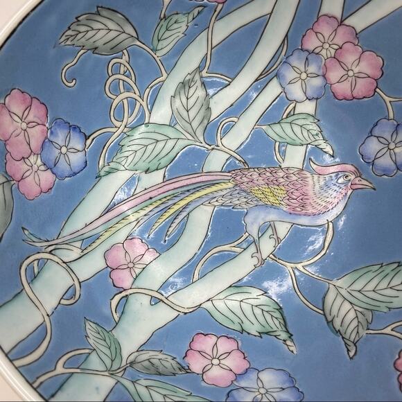 Vintage WBI Chinoiserie Blue Pink Decorative Bowl - Picture 7 of 11
